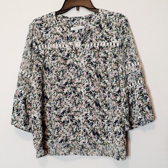 WOMEN'S "Fever" Blue/Pink Floral Tunic; Ruffle Sleeves; Lace; Size XL - Picture 1 of 7